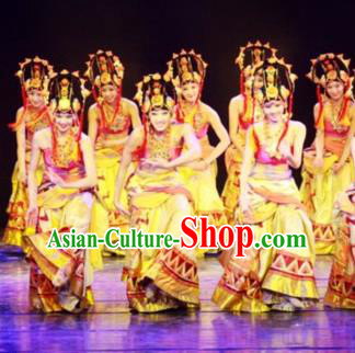 Chinese Traditional Folk Dance Stage Performance Costume, China Classical Dance Ethnic Minority Clothing for Women