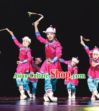 Chinese Traditional Mongol Ethnic Stage Performance Costume, China Nationality Folk Dance Clothing for Children