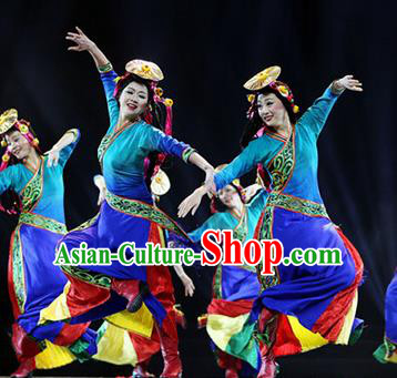 Chinese Traditional Folk Dance Classical Dance Tibetan Stage Performance Costume, China Zang Nationality Dance Clothing for Women