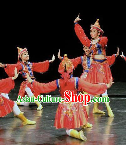Chinese Traditional Folk Dance Costume Classical Dance Mongolian Dress, China Mongol Nationality Stage Performance Clothing for Women