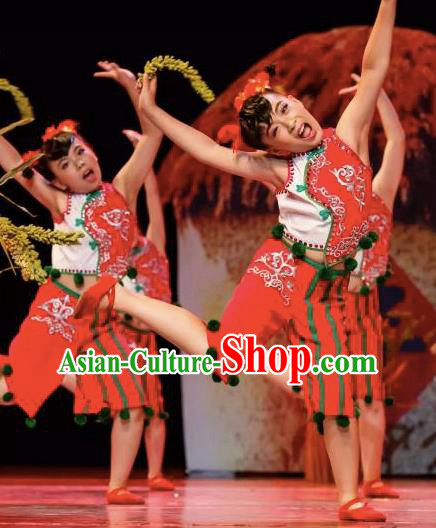 Chinese Traditional Yangge Stage Performance Costume, China Folk Dance Yangko Clothing for Children