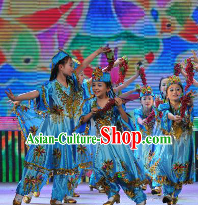 Chinese Traditional Uyghur Nationality Dance Stage Performance Costume, China Folk Dance Dress for Children