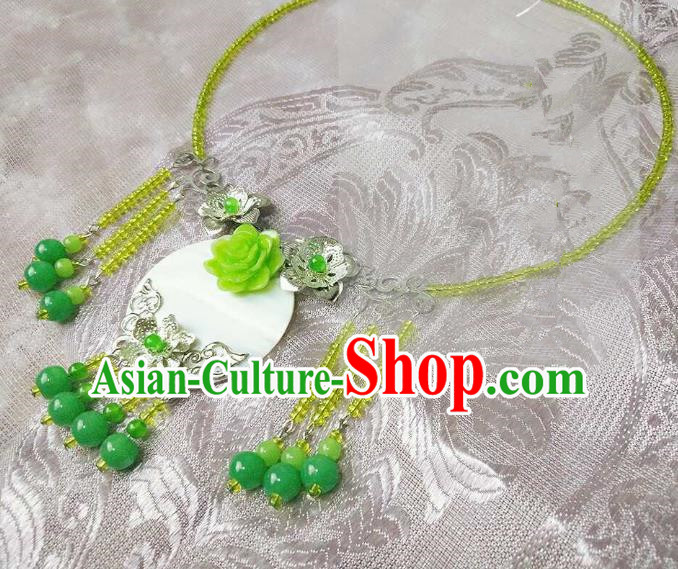 Chinese Traditional Ancient Accessories Classical Green Beads Tassel Necklace Hanfu Necklet for Women