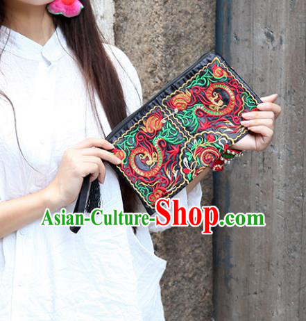 Chinese Traditional Embroidery Dragons Craft Embroidered Black Purse Handmade Handbag for Women
