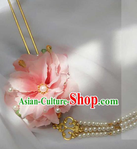 Chinese Traditional Ancient Hair Accessories Classical Pink Flowers Step Shake Hanfu Hairpins for Women