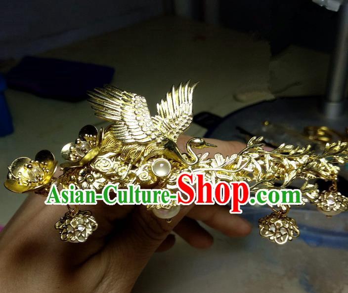 Chinese Traditional Ancient Hair Accessories Classical Brass Phoenix Hairpins Hanfu Hair Comb Headwear for Women