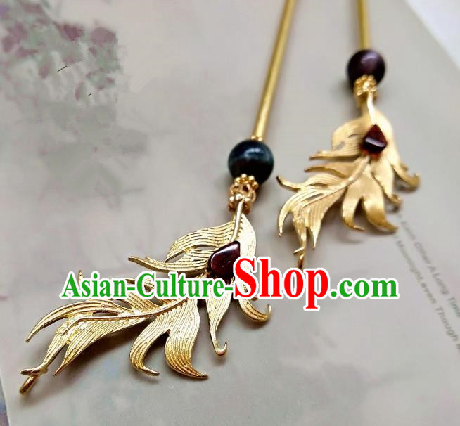 Chinese Traditional Ancient Hair Accessories Classical Hairpins Hanfu Brass Feather Hair Clip Headwear for Women