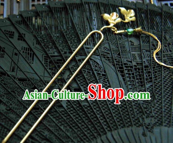 Chinese Traditional Ancient Hair Accessories Classical Hairpins Hanfu Brass Mangnolia Hair Clip Headwear for Women