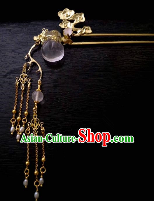 Chinese Traditional Ancient Hair Accessories Classical Brass Hairpins Hanfu Tassel Step Shake Headwear for Women