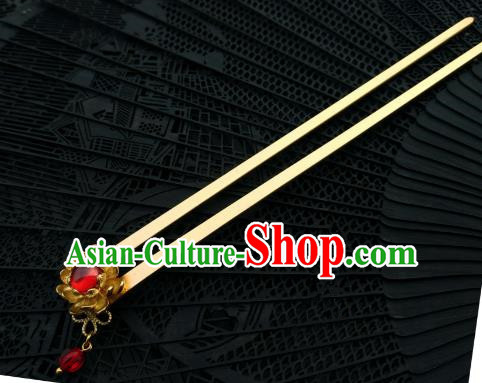 Chinese Traditional Ancient Hair Accessories Classical Brass Lotus Hanfu Hairpins for Women