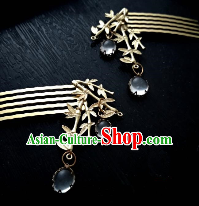 Chinese Traditional Ancient Hair Accessories Classical Brass Bamboo Hair Comb Hanfu Hairpins for Women