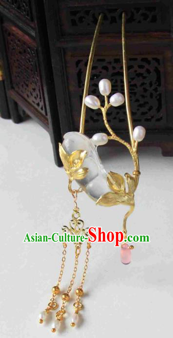 Chinese Traditional Ancient Hair Accessories Classical Brass Hair Clip Hanfu Tassel Hairpins for Women