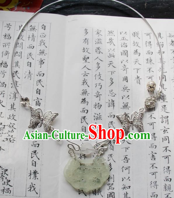 Chinese Traditional Ancient Accessories Butterfly Necklet Classical Hanfu Jade Necklace for Women