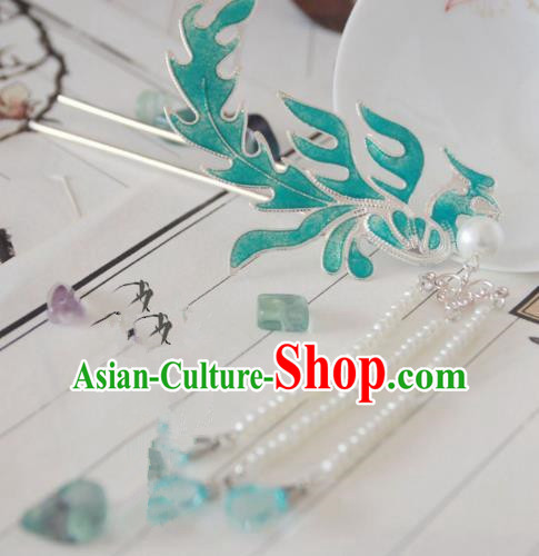 Chinese Traditional Ancient Hair Accessories Classical Beads Tassel Phoenix Hanfu Hairpins for Women