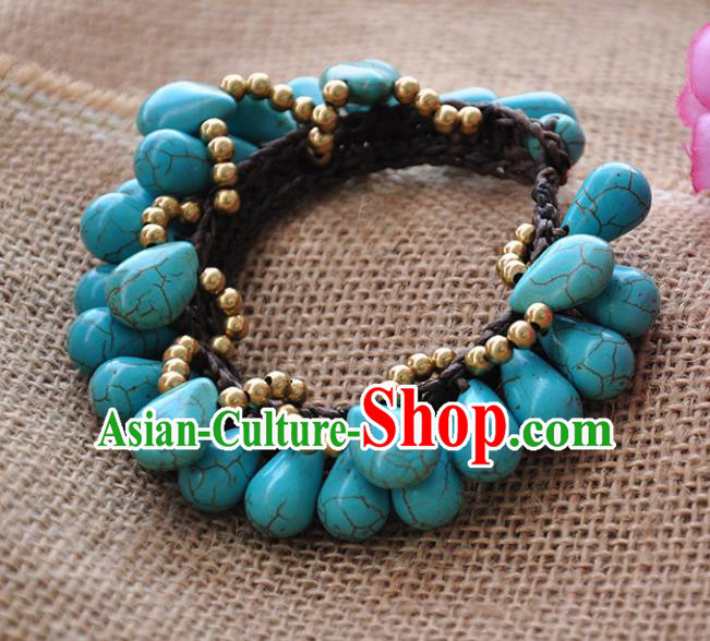 Chinese Traditional Embroidery Accessories Handmade Turquoise Bracelet Chain for Women