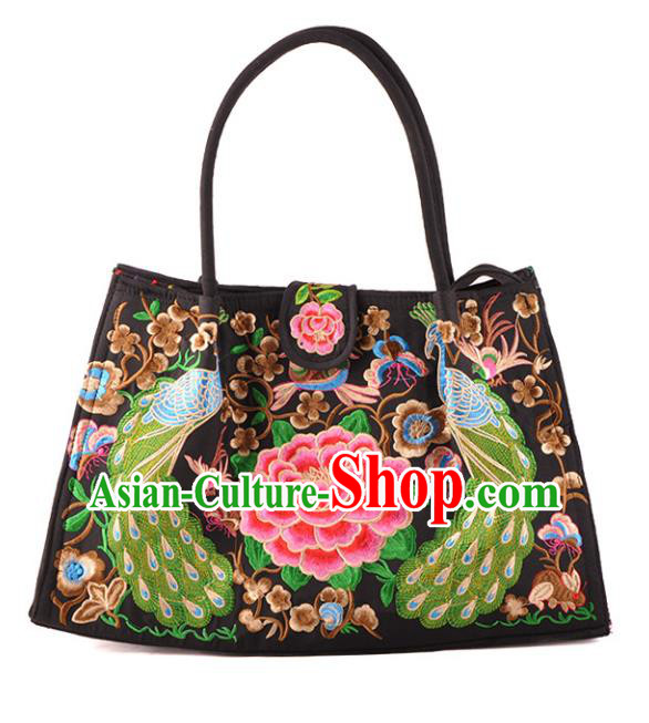 Chinese Traditional Embroidery Craft Embroidered Peacock Peony Bags Handmade Handbag for Women
