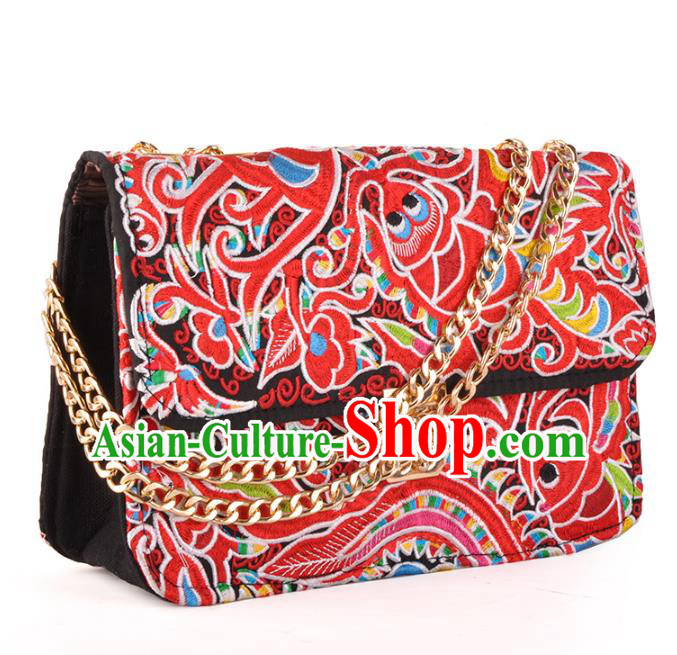 Chinese Traditional Embroidery Craft Embroidered Red Chain Bags Handmade Handbag for Women