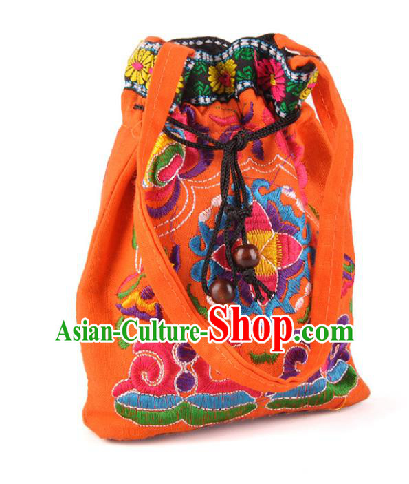 Chinese Traditional Embroidery Craft Embroidered Orange Pocket Bags Handmade Handbag for Women