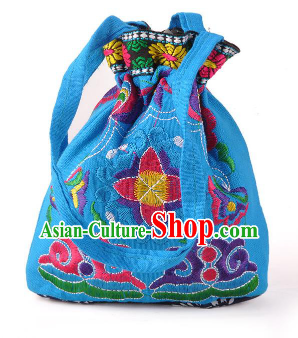 Chinese Traditional Embroidery Craft Embroidered Blue Pocket Bags Handmade Handbag for Women
