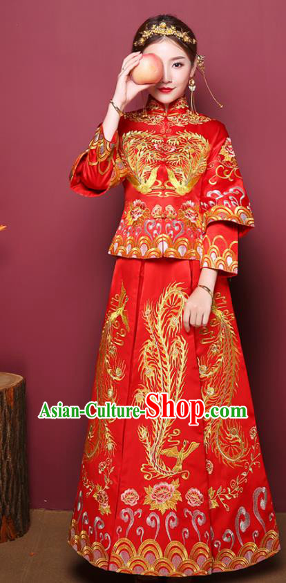 Chinese Traditional Wedding Costume, China Ancient Bride Xiuhe Suit Embroidered Dress Clothing for Women