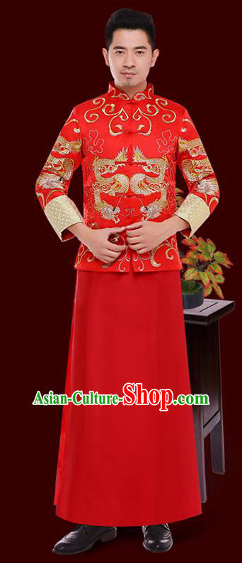 Chinese Traditional Bridegroom Embroidered Wedding Costume China Ancient Tang Suit Red Gown for Men