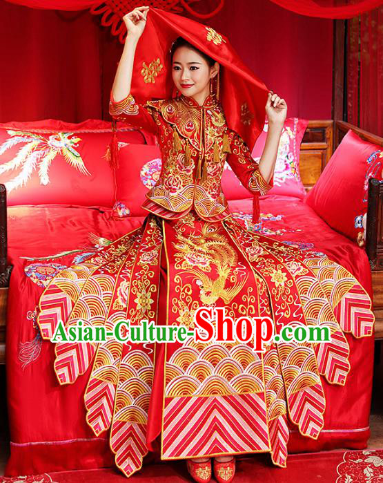 Chinese Traditional Bride Toast Clothing Embroidered Red Xiuhe Suits Ancient Bottom Drawer Wedding Costumes for Women