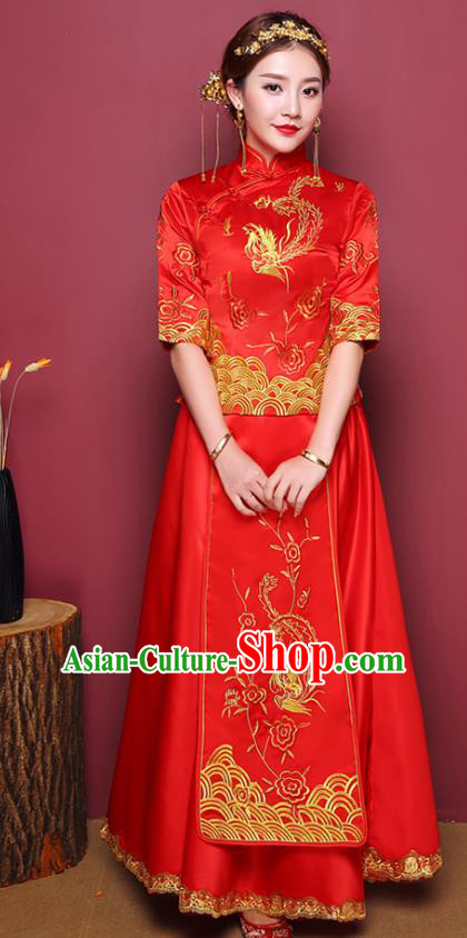 Chinese Ancient Wedding Costume Traditional Bottom Drawer, China Ancient Bride Toast Clothing Embroidered Phoenix Xiuhe Suits for Women