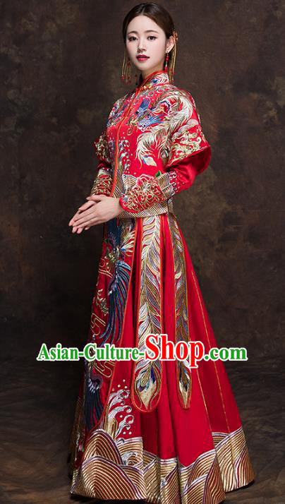 Chinese Traditional Bride Toast Clothing Red Xiuhe Suits Ancient Embroidery Phoenix Bottom Drawer Wedding Costumes for Women