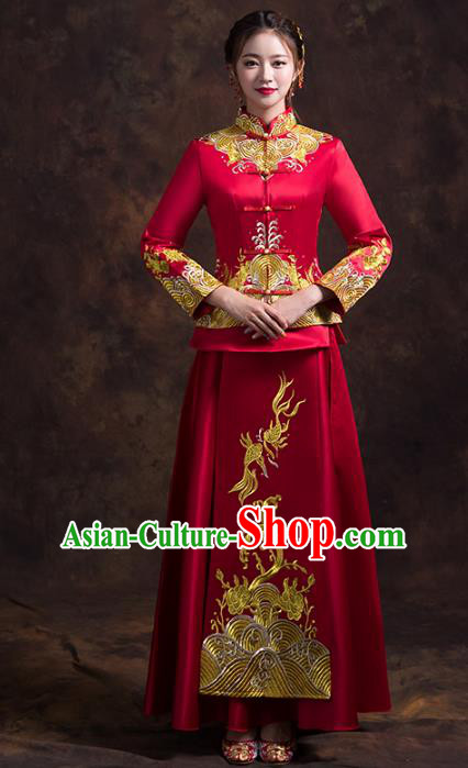 Chinese Traditional Xiuhe Suits Bride Toast Clothing Ancient Embroidery Bottom Drawer Wedding Costumes for Women