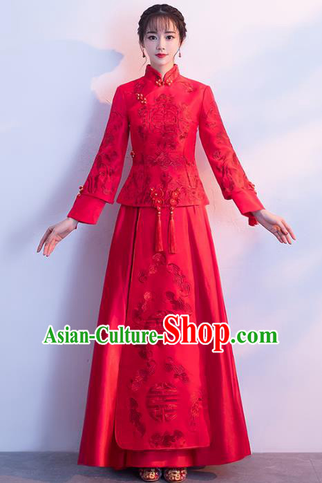 Chinese Traditional Red Xiuhe Suits Bride Toast Clothing Ancient Embroidery Bottom Drawer Wedding Costumes for Women