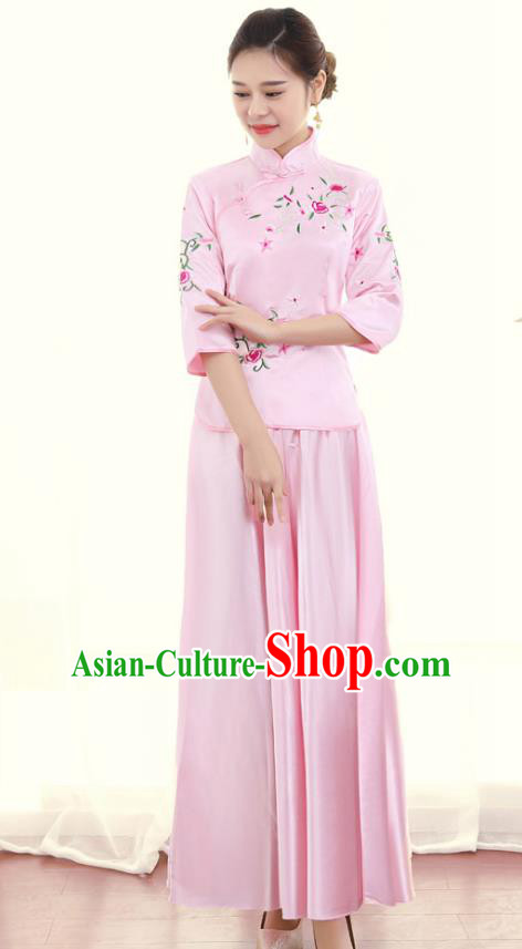 Chinese Ancient Wedding Costume Traditional Pink Dress, China Ancient Bride Toast Clothing Embroidered Xiuhe Suits for Women