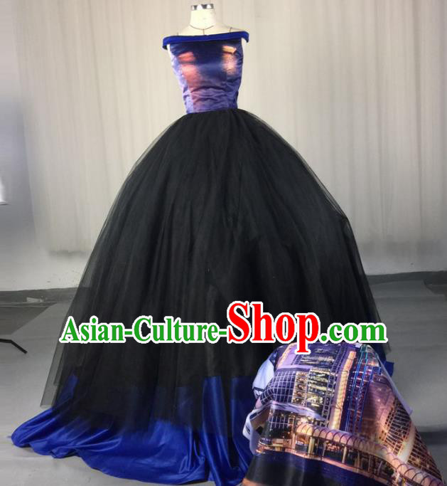 Top Grade Stage Performance Costumes Renaissance Catwalks Black Veil Full Dress Modern Fancywork Clothing for Women