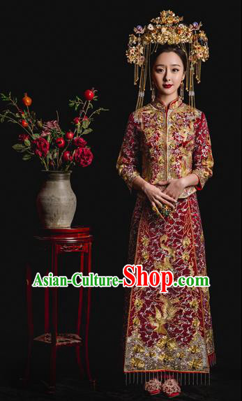 Chinese Ancient Wedding Costume Bride Embroidery Toast Clothing, Traditional Delicate Embroidered Xiuhe Suits for Women