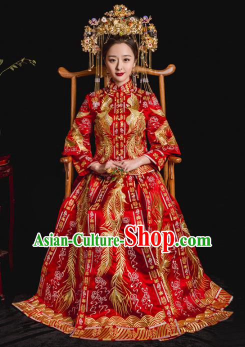 Chinese Traditional Toast Red Xiuhe Suits Ancient Bride Embroidered Phoenix Bottom Drawer Wedding Costumes for Women