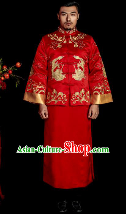 Chinese Traditional Wedding Costume China Ancient Bridegroom Tang Suit Red Gown for Men