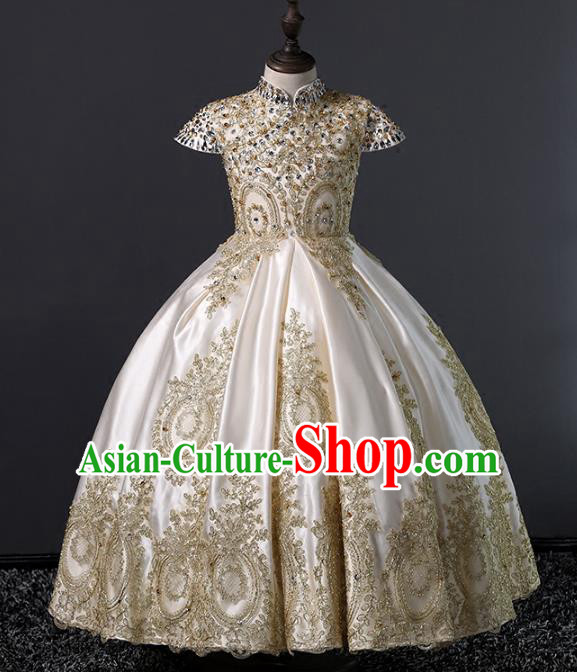 Children Stage Performance Costumes Ballroom Waltz Dance Bubble Dress Modern Fancywork Full Dress for Kids