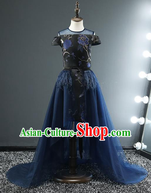 Top Grade Stage Performance Costumes Compere Black Dress Modern Fancywork Full Dress for Kids