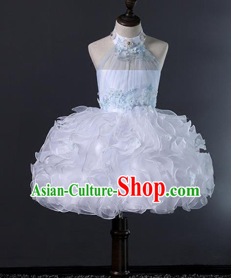 Top Grade Stage Performance Costumes Compere White Bubble Dress Modern Fancywork Full Dress for Kids