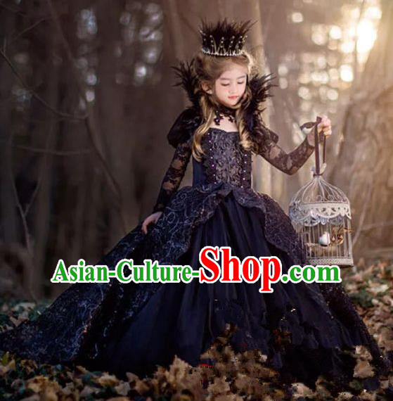 Top Grade Stage Performance Costumes Baroque Princess Bubble Dress Modern Fancywork Full Dress for Kids