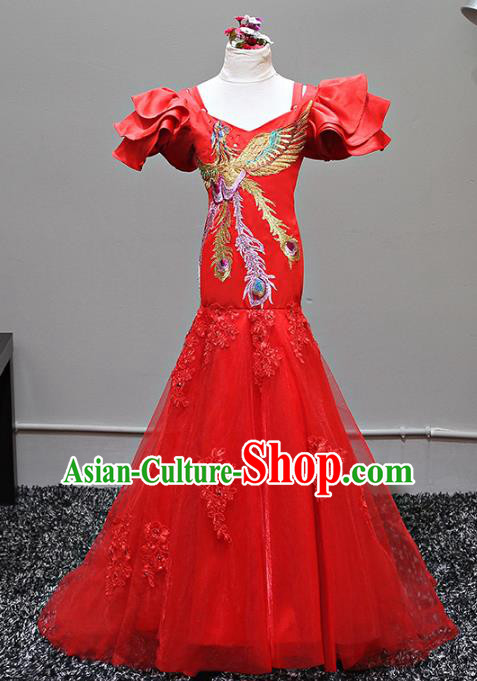 Top Grade Stage Performance Costumes China Style Catwalks Cheongsam Dress Modern Fancywork Full Dress for Kids