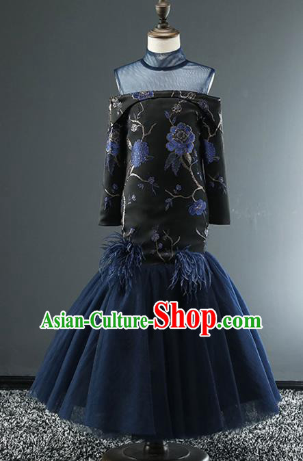 Top Grade Stage Performance Costumes Catwalks Off Shoulder Dress Modern Fancywork Full Dress for Kids