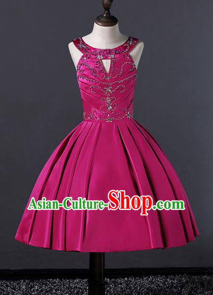 Top Grade Compere Costumes Children Rosy Satin Bubble Dress Modern Fancywork Full Dress for Kids