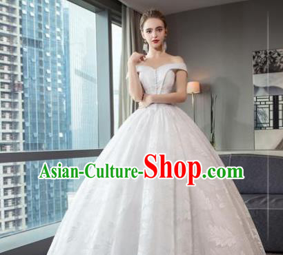 Top Grade Advanced Customization White Lace Bubble Dress Wedding Dress Compere Bridal Full Dress for Women