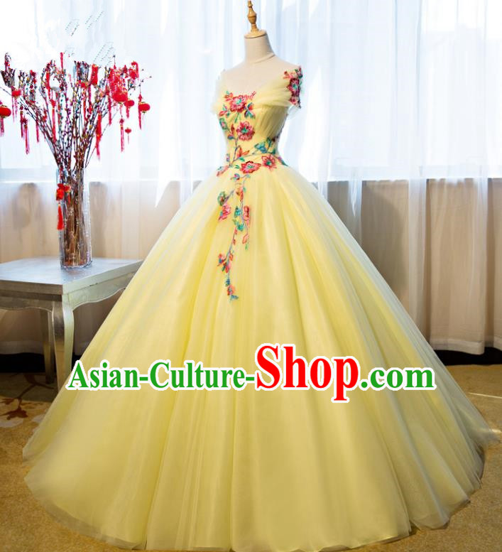 Top Grade Advanced Customization Yellow Veil Bubble Dress Wedding Dress Compere Bridal Full Dress for Women