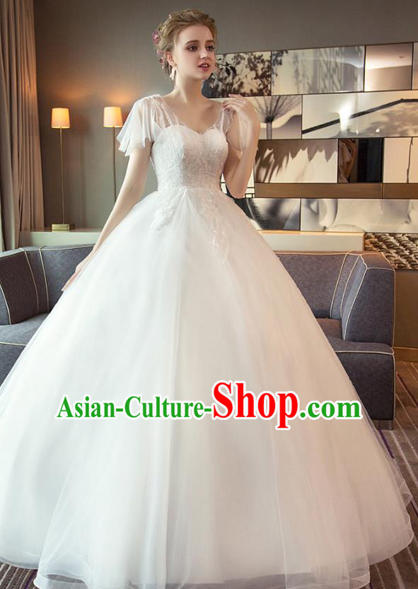 Top Grade Advanced Customization White Veil Dress Wedding Dress Compere Bridal Full Dress for Women