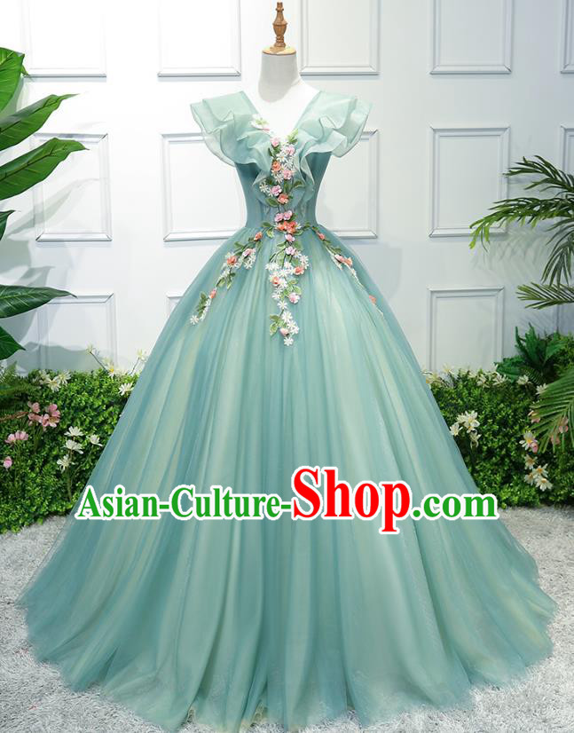 Top Grade Advanced Customization Green Veil Bubble Dress Wedding Dress Compere Bridal Full Dress for Women