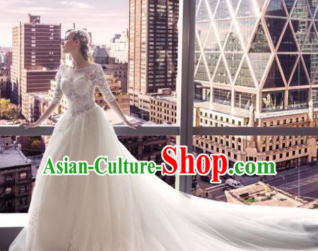 Top Grade Advanced Customization White Veil Mullet Dress Wedding Dress Compere Bridal Full Dress for Women