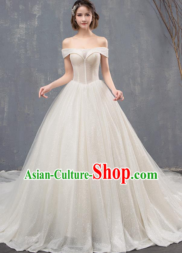 Top Grade Advanced Customization Trailing Veil Dress Wedding Dress Compere Bridal Full Dress for Women