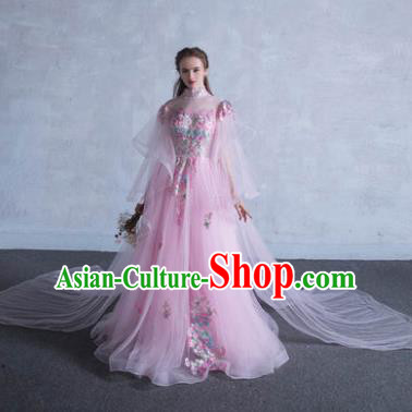 Top Grade Advanced Customization Pink Trailing Veil Dress Wedding Dress Compere Bridal Full Dress for Women