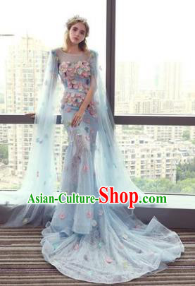 Top Grade Advanced Customization Blue Mermaid Evening Dress Wedding Dress Compere Bridal Full Dress for Women